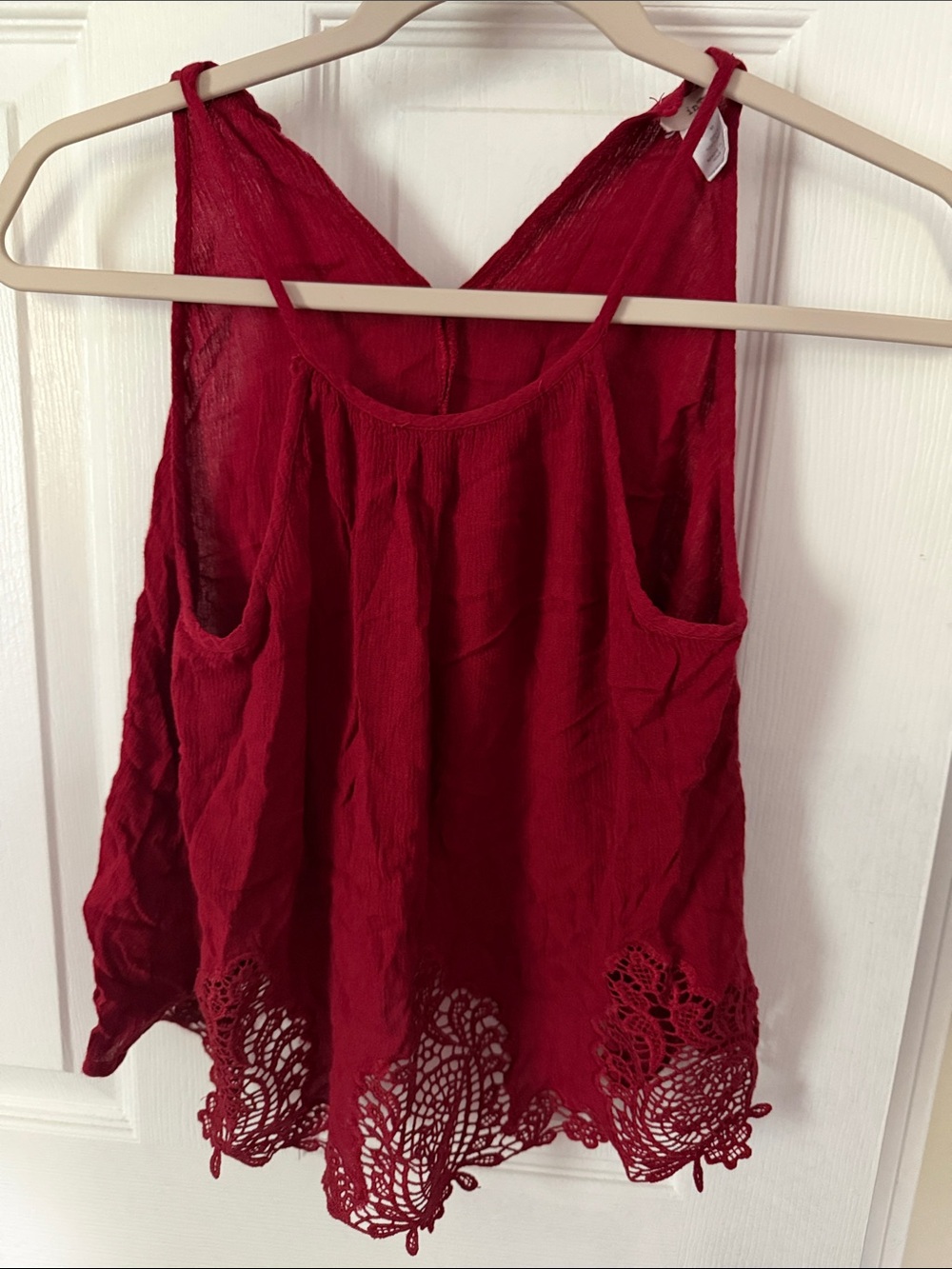 Red Sleeveless Crochet-Hem Women’s Tank Top